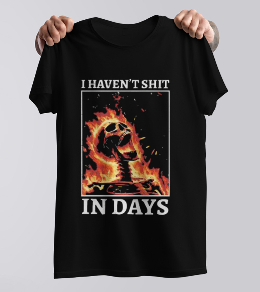 Skeleton On Fire I Haven't Shit In Days Humorous Flame T-Shirt