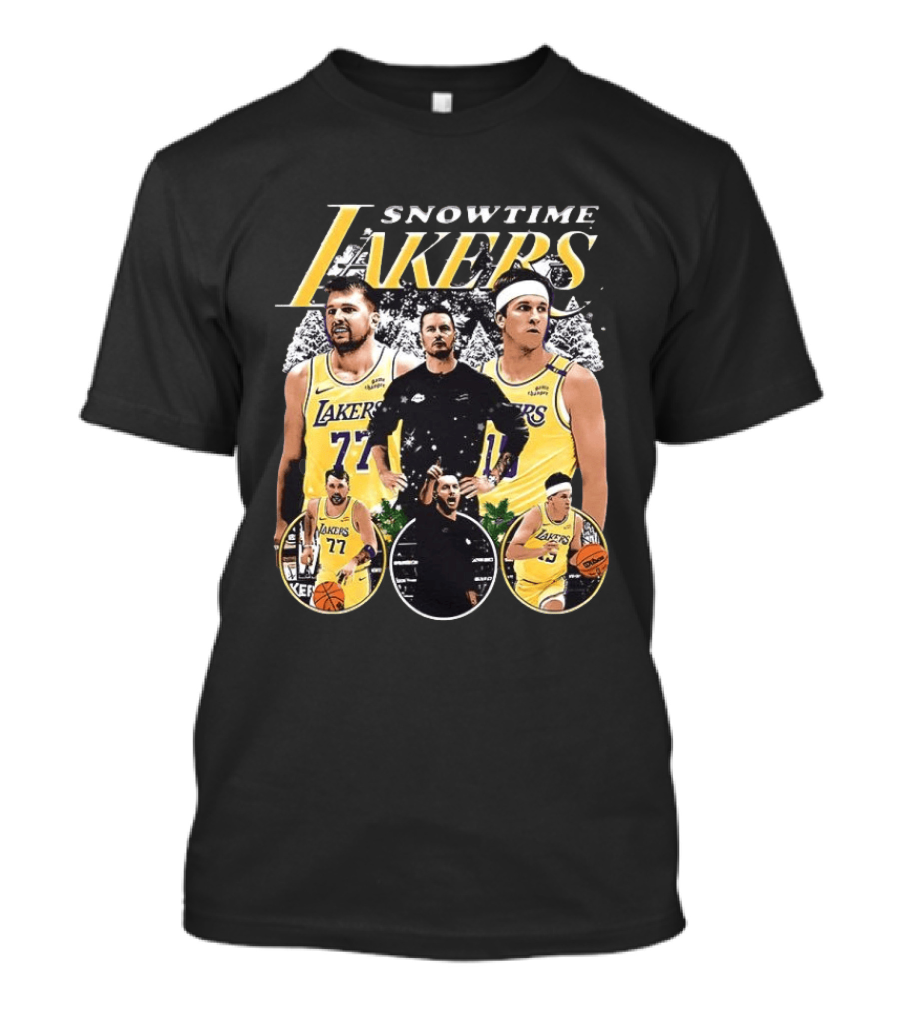 Snowtime Lakers Basketball Champions Iconic Players And Coach T-Shirt