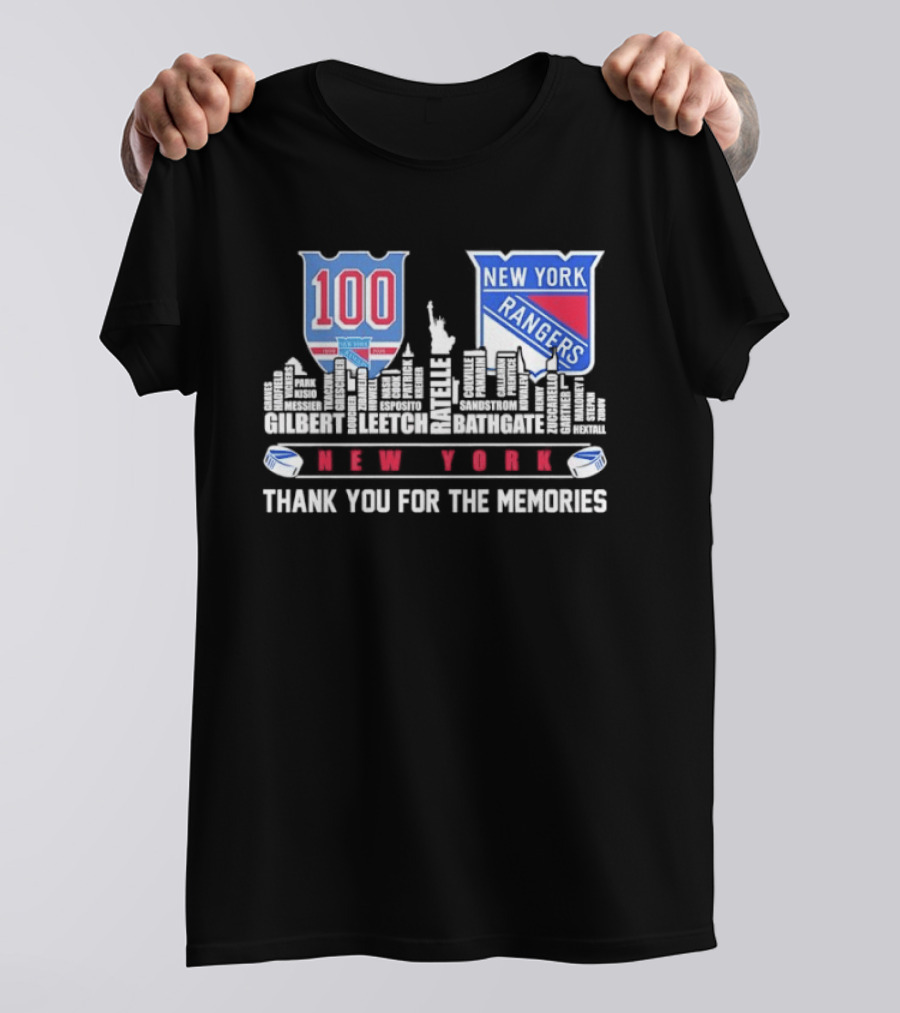 New York Rangers 100th Anniversary Skyline Player Names Thank You For The Memories T-Shirt