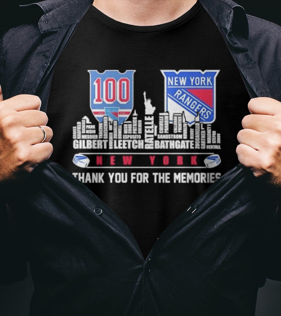 New York Rangers 100th Anniversary Skyline Player Names Thank You For The Memories T-Shirt