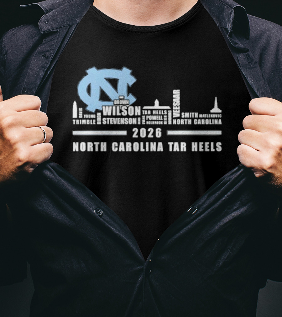 North Carolina Tar Heels 2026 Skyline City Player Names T-Shirt