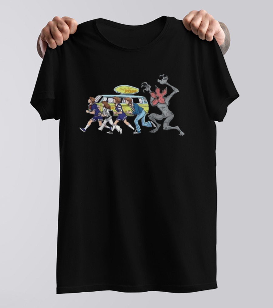 Stranger Things X Scooby Doo Mystery Gang Surfer Boy Pizza Demogorgon Chase T-Shirt