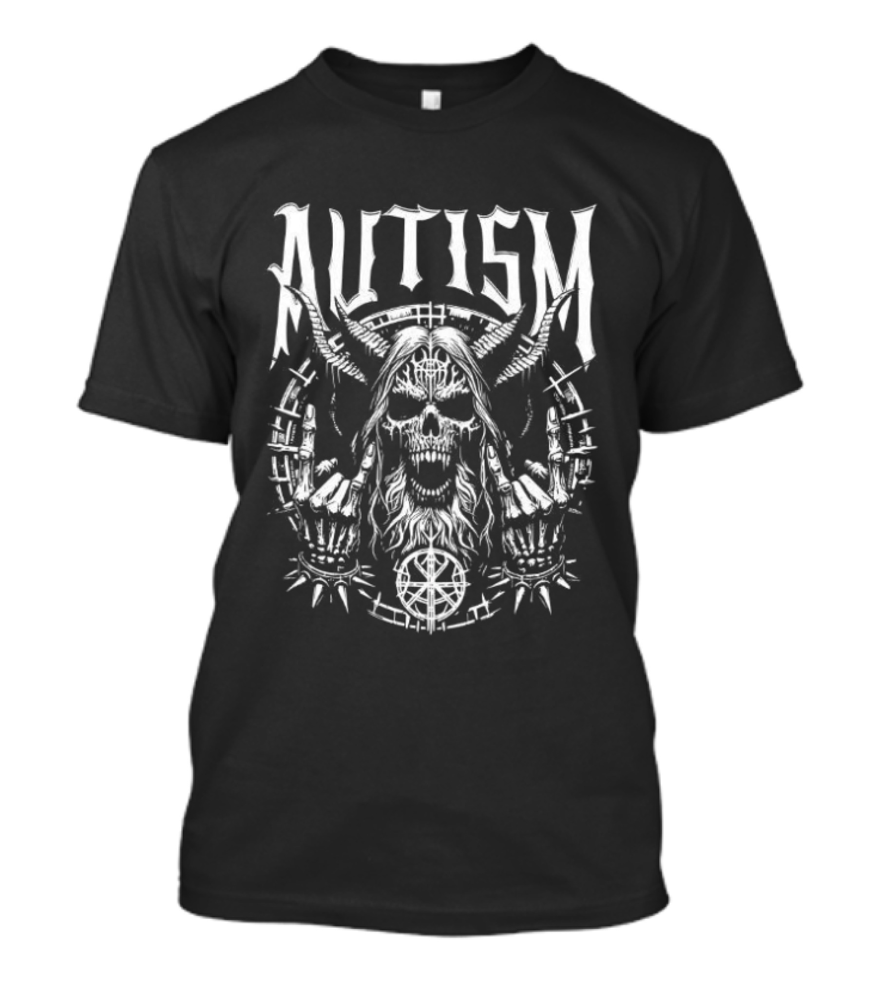 Autism Skull Punk Rock Symbol With Skeleton Hands T-Shirt