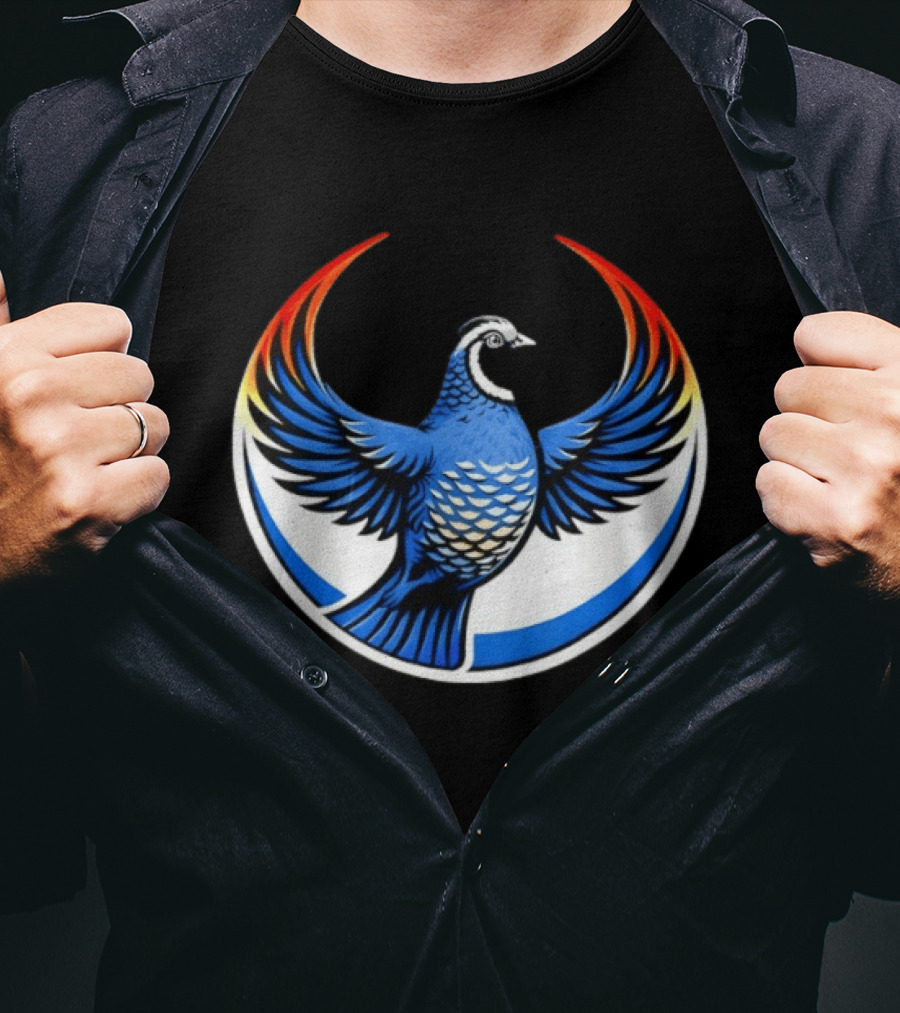 California Quail Wings Up Blue T-Shirt