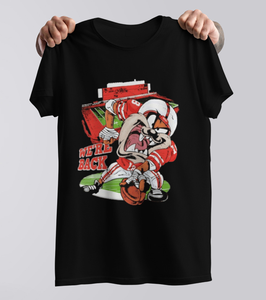 Dropout We're Back Football Cartoon Stadium Red Uniform Number 8 T-Shirt