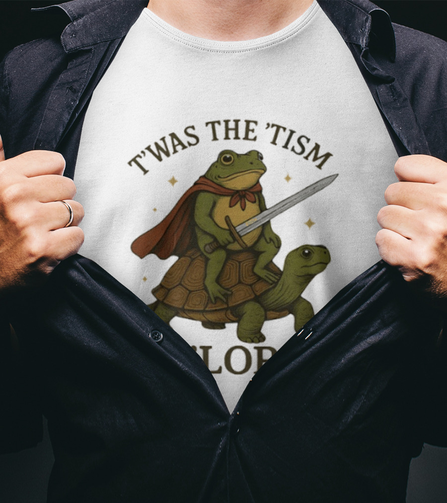 T'was The 'Tism M'Lord Medieval Knight Frog Riding Turtle T-Shirt