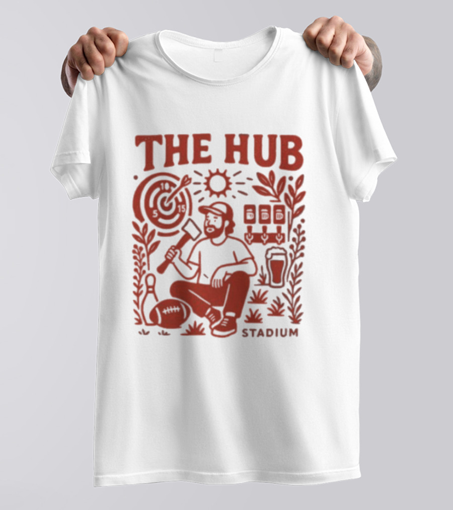 The Hub Stadium Archery Axe Throwing Brewery Activities T-Shirt