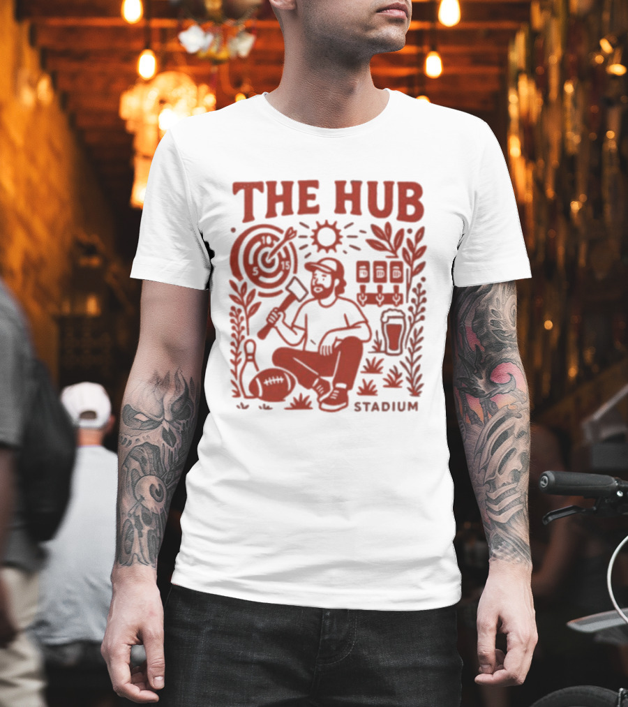 The Hub Stadium Archery Axe Throwing Brewery Activities T-Shirt