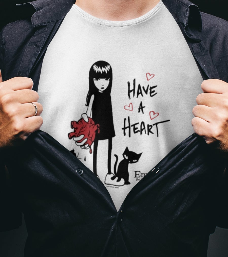 Emily The Strange Have A Heart Dripping Red Hearts Cat T-Shirt