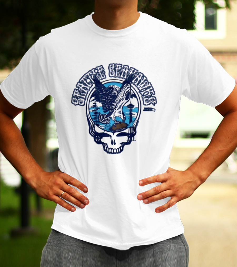Seattle Seahawks Grateful Dead Skull Art Collaboration T-Shirt