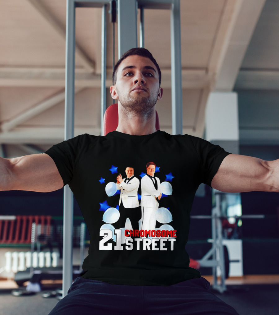 21 Chromosome Street Down Syndrome Stars Balloons White Suits T-Shirt