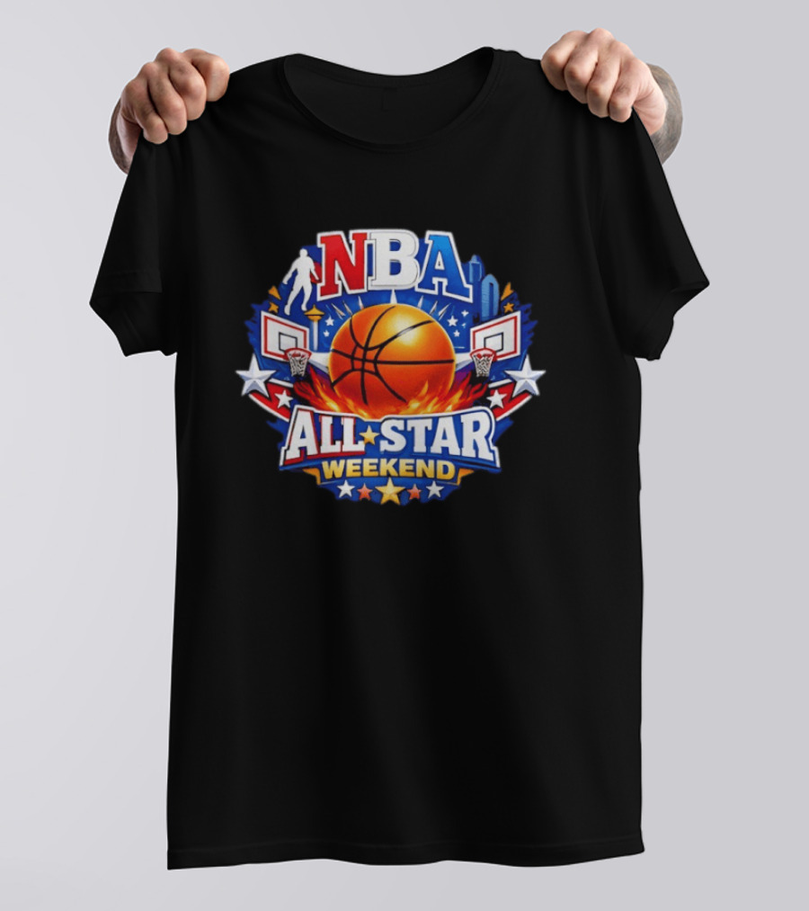 NBA All Star Weekend 2026 Basketball Hoops Stars Skyline T-Shirt