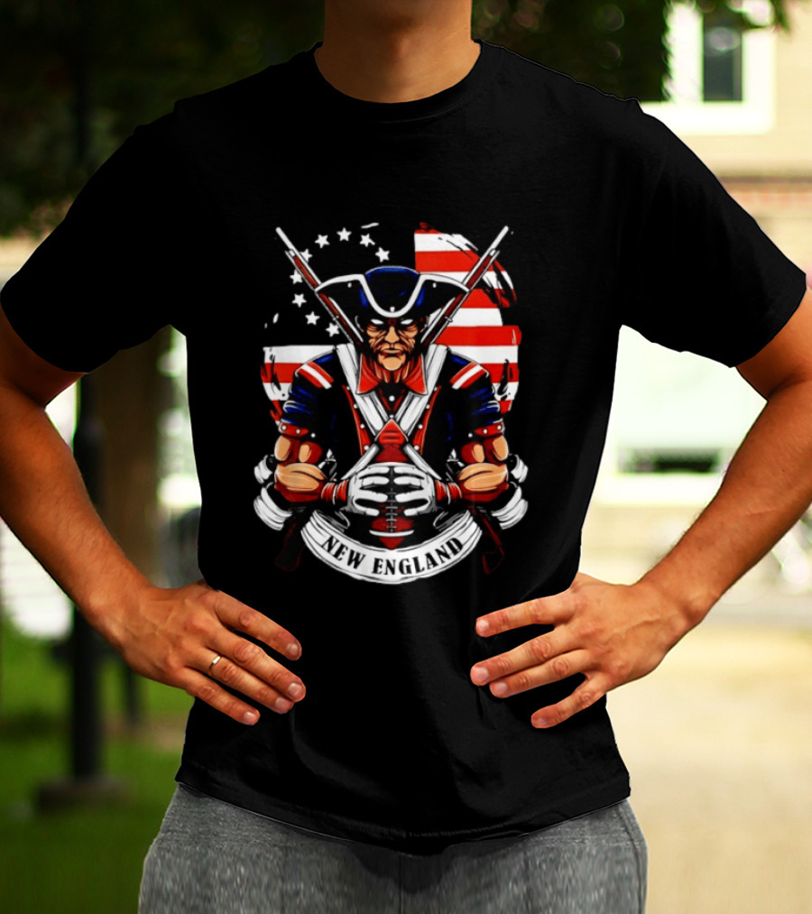 Patriotic New England Patriots American Flag Football Player T-Shirt