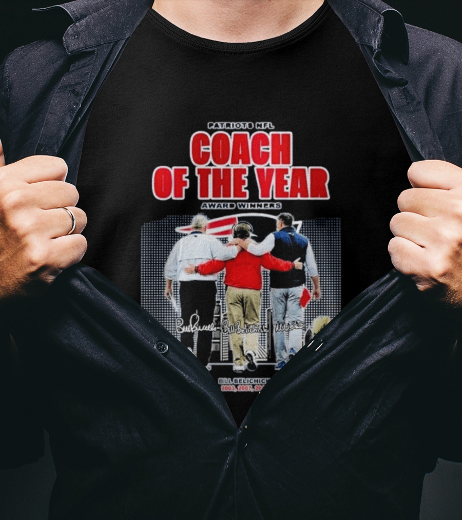 New England Patriots Coach Of The Year Award Winners Bill Parcells Bill Belichick Mike Vrabel T-Shirt