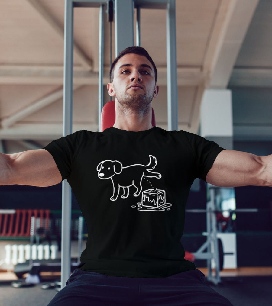 Peeing Dog On Melting Ice Cube Iconic Sketch T-Shirt