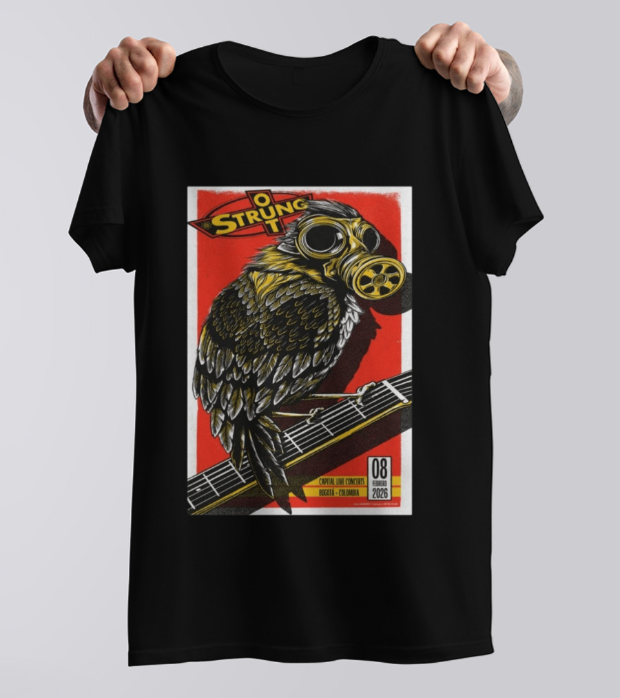 Strung Out February 8 2026 Capital Live Concerts Bogota Colombia Owl Gas Mask Guitar T-Shirt