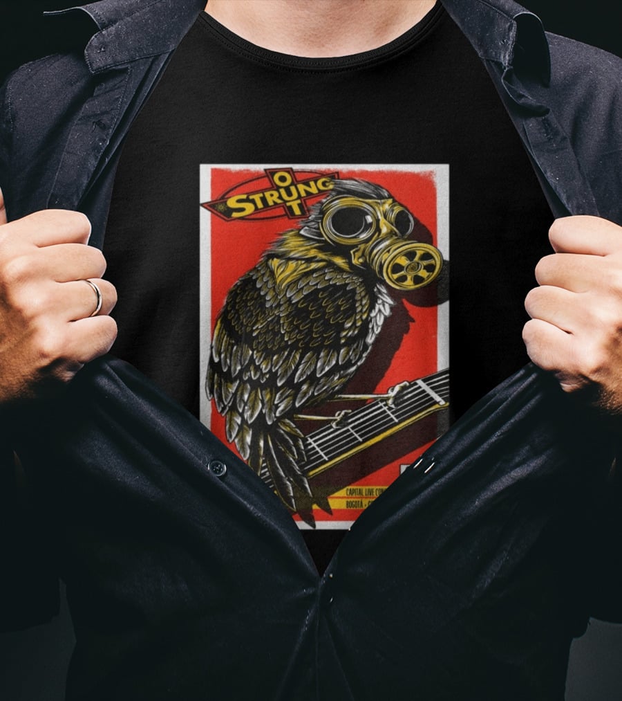 Strung Out February 8 2026 Capital Live Concerts Bogota Colombia Owl Gas Mask Guitar T-Shirt