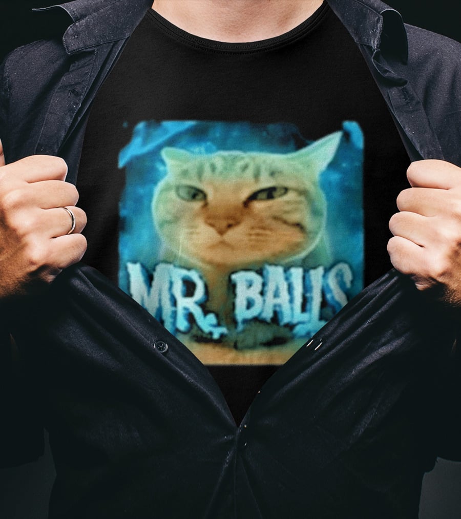 Mr Balls Cat Meme Funny Blue Glowing T-Shirt
