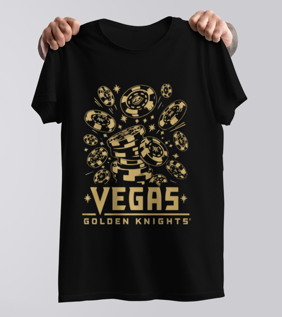 Vegas Golden Knights Poker Chip Burst With Cards And Stars T-Shirt