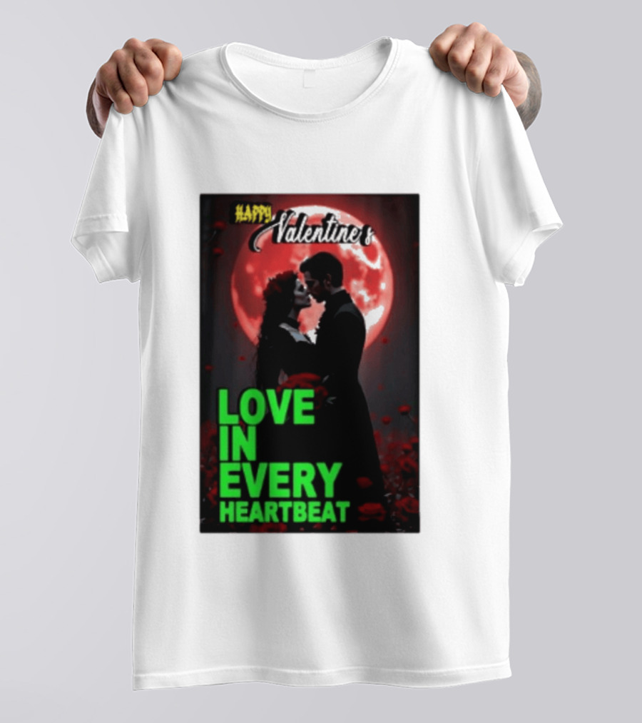 Happy Valentine's Love In Every Heartbeat Romantic Moonlight T-Shirt