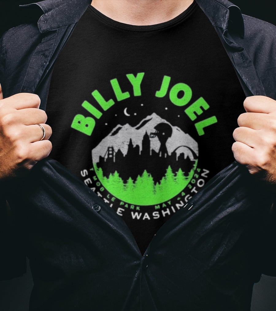 Billy Joel Seattle Washington Mobile Park Skyline 5 24 24 Event Moon Mountains Trees T-Shirt