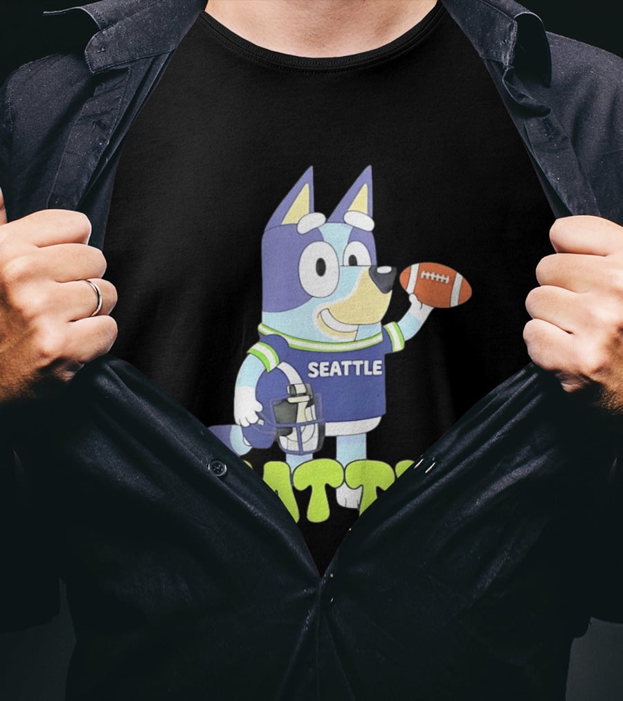 Bluey Seattle Football Cartoon 2026 Seahawks Fan Gear T-Shirt