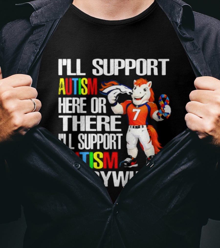 Denver Broncos Mascot Supporting Autism Awareness Everywhere T-Shirt