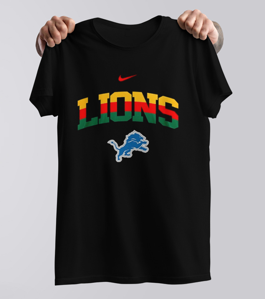 Nike Lions Detroit Blue Lion Celebrating Black History 100th Anniversary T-Shirt