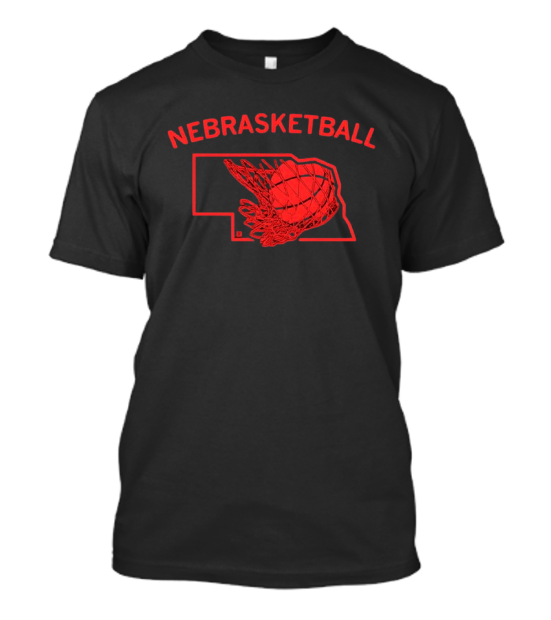 Nebrasketball Nebraska Basketball Red State Silhouette Basketball Net T-Shirt
