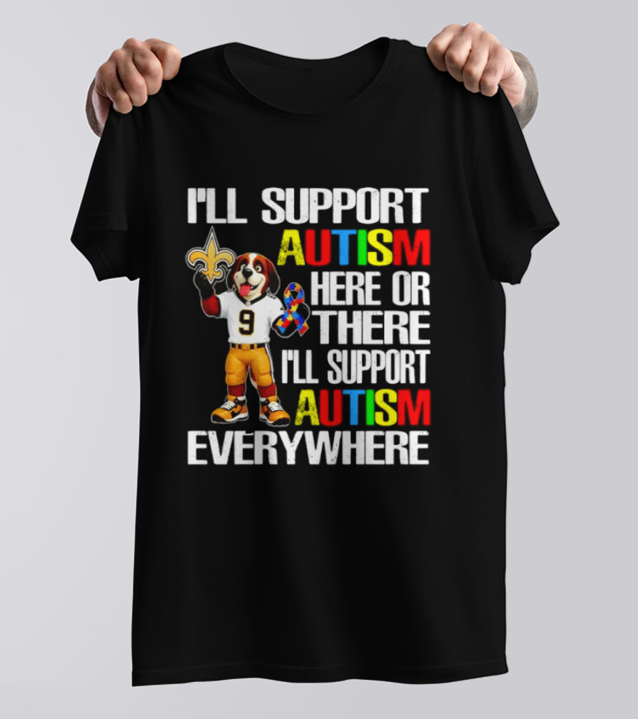 New Orleans Saints Team Mascot Support Autism Awareness Everywhere T-Shirt