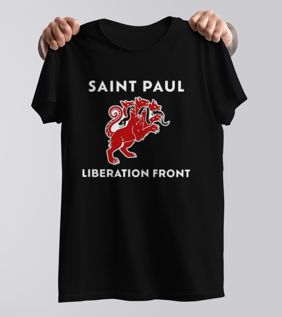 Saint Paul Liberation Front Anti Fascist Cerberus Three Headed Red Mythical Creature T-Shirt