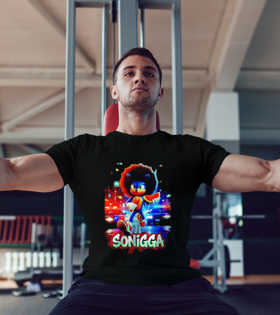 SONIGGA Sonic The Hedgehog Holding Watermelon Afro T-Shirt