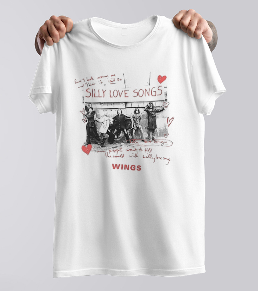 Silly Love Songs Wings Red Heart Music Band T-Shirt