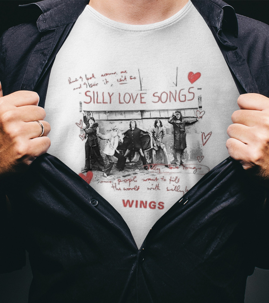 Silly Love Songs Wings Red Heart Music Band T-Shirt