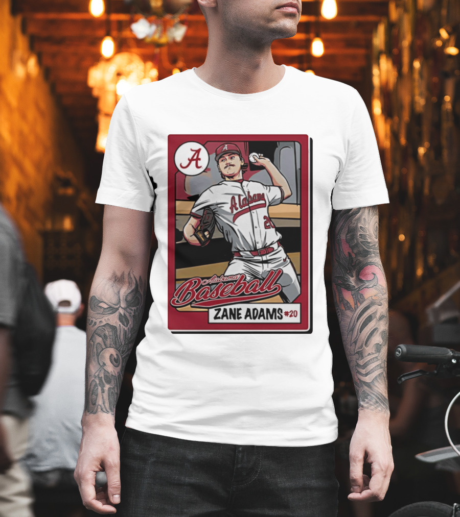 Alabama Baseball Zane Adams #20 Caricature Card T-Shirt