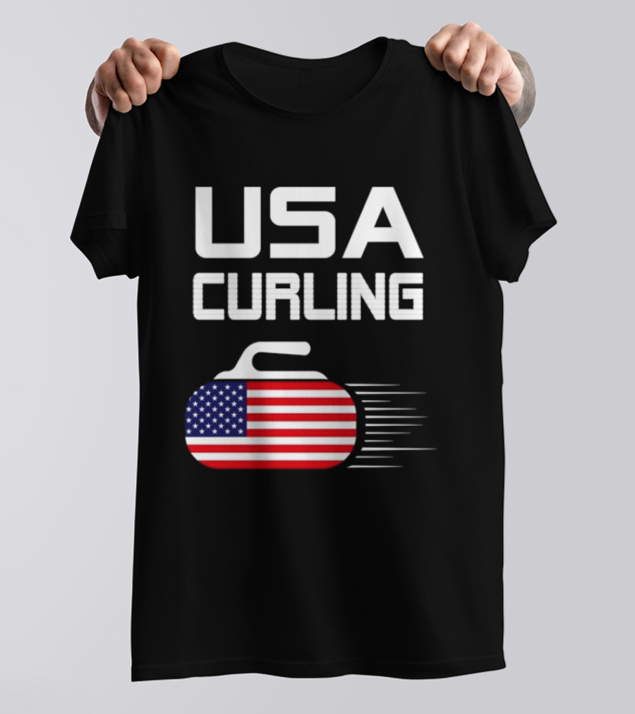 USA Curling American Flag Stone T-Shirt