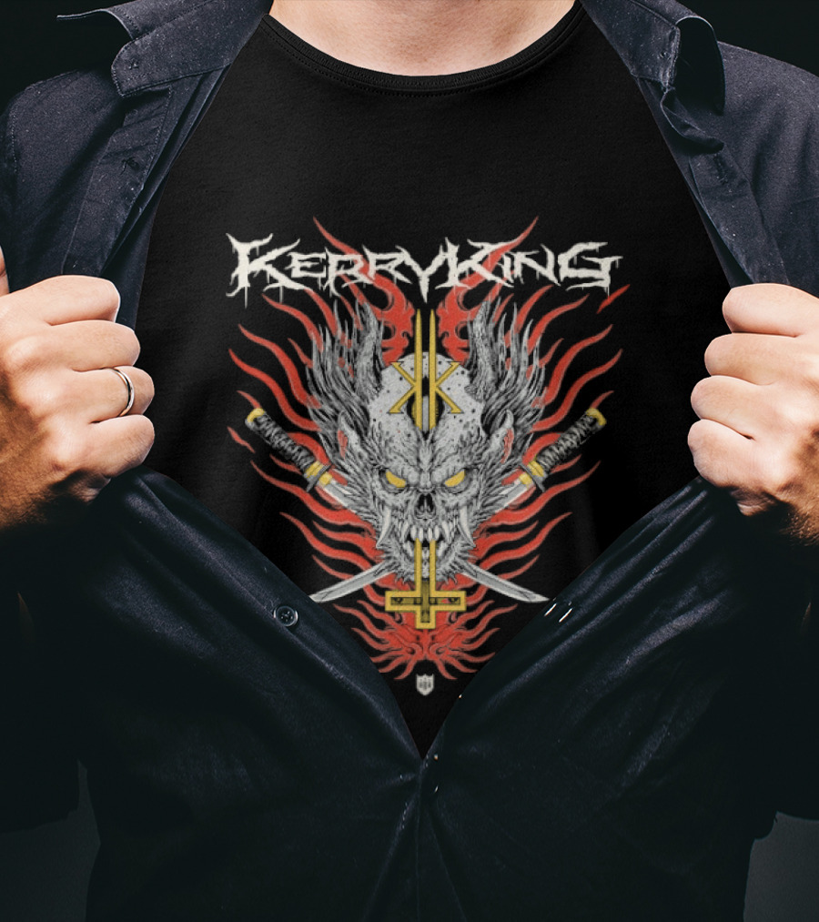 Kerry King Flaming Skull With Swords And Hiro Yakai T-Shirt