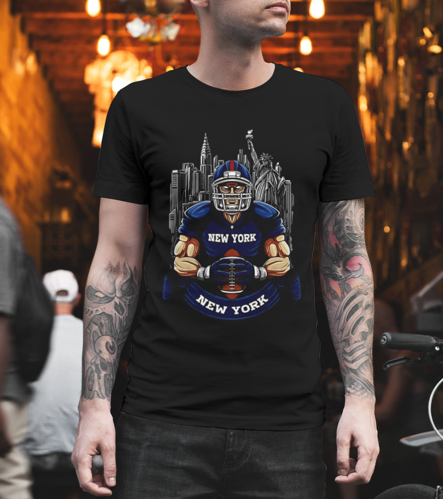 New York Giants Football Player Skyline Statue Of Liberty T-Shirt