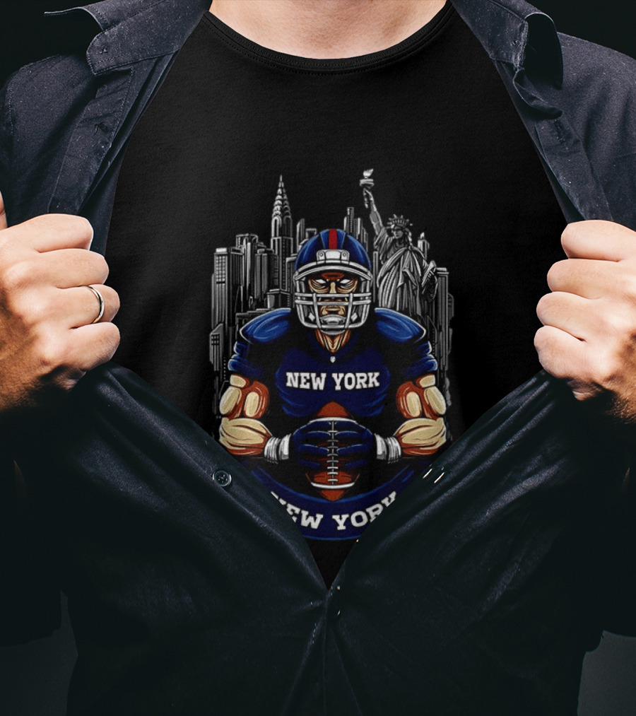 New York Giants Football Player Skyline Statue Of Liberty T-Shirt