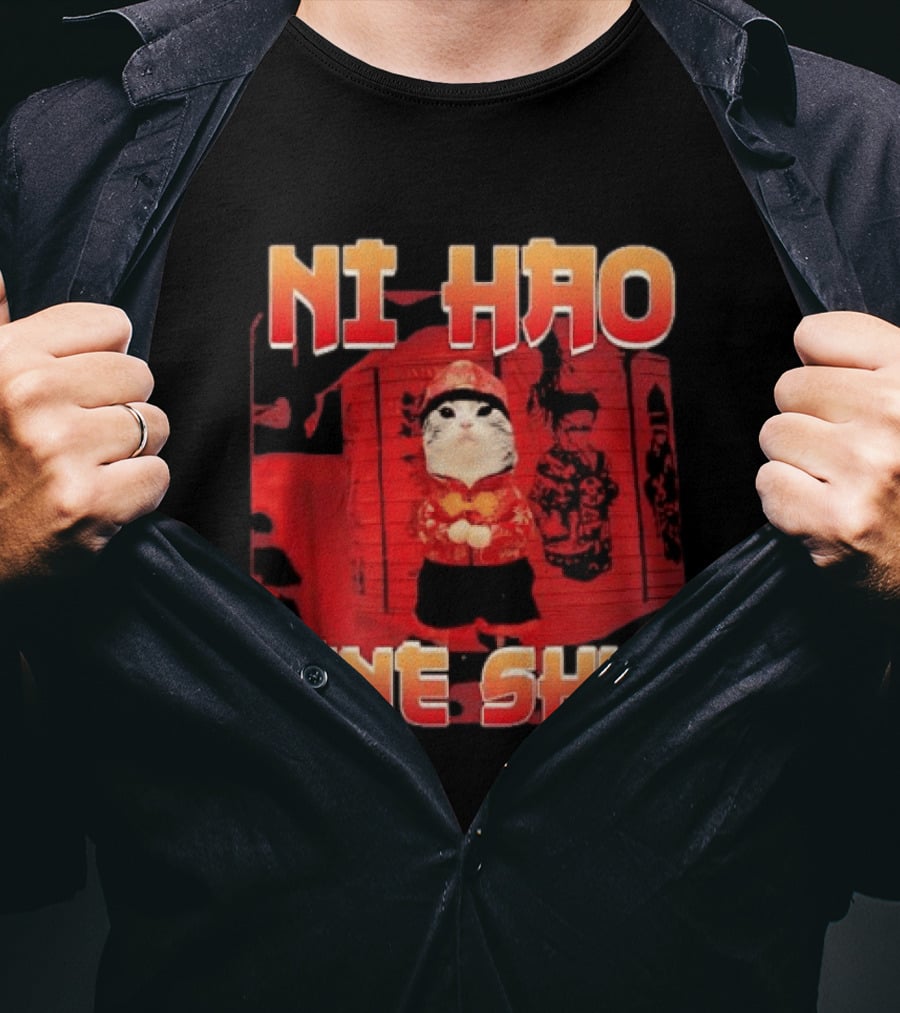 Ni Hao Fine Shyt Funny Cat Lanterns T-Shirt