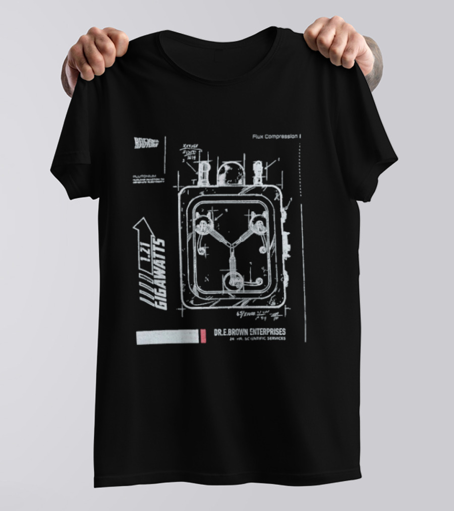Back To The Future Flux Capacitor Schematic 1.21 Gigawatts Time Travel Blueprint T-Shirt