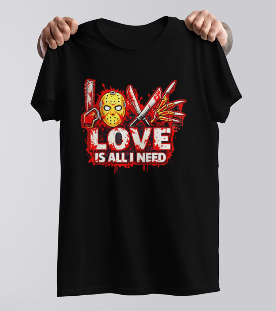 Horror Love Is All I Need Valentine Halloween Mask Knife Claw T-Shirt
