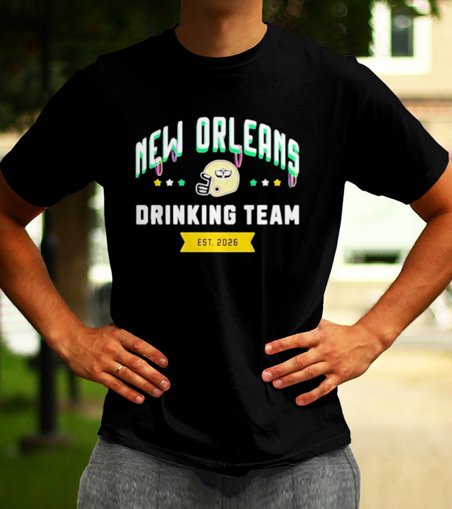 New Orleans Drinking Team Football Helmet St. Patrick's Day Est 2026 T-Shirt