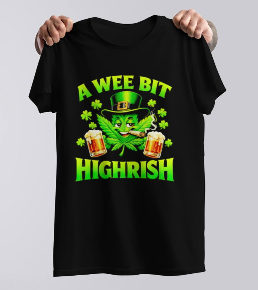 A Wee Bit Highrish St Patrick's Day Smoking Leprechaun Beer Shamrock T-Shirt