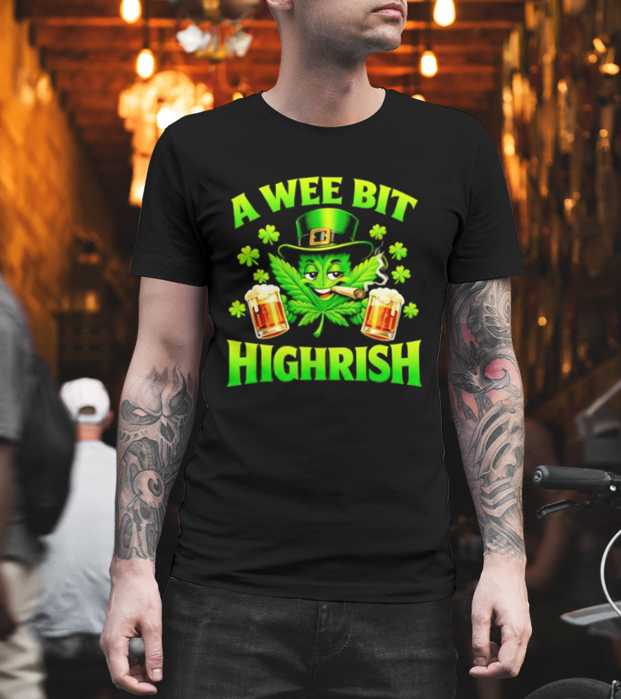 A Wee Bit Highrish St Patrick's Day Smoking Leprechaun Beer Shamrock T-Shirt