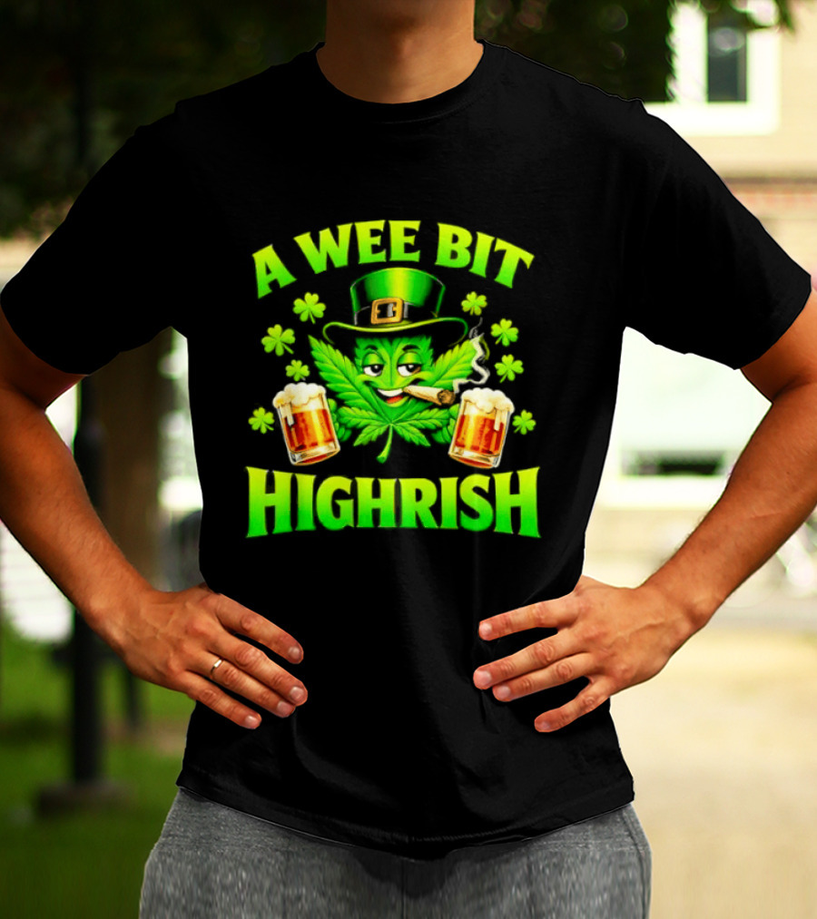 A Wee Bit Highrish St Patrick's Day Smoking Leprechaun Beer Shamrock T-Shirt