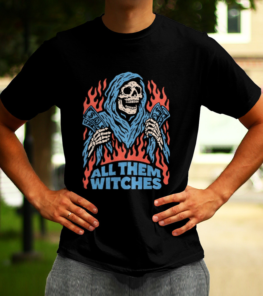 All Them Witches Skeleton Hooded Figure Fiery 2026 T-Shirt