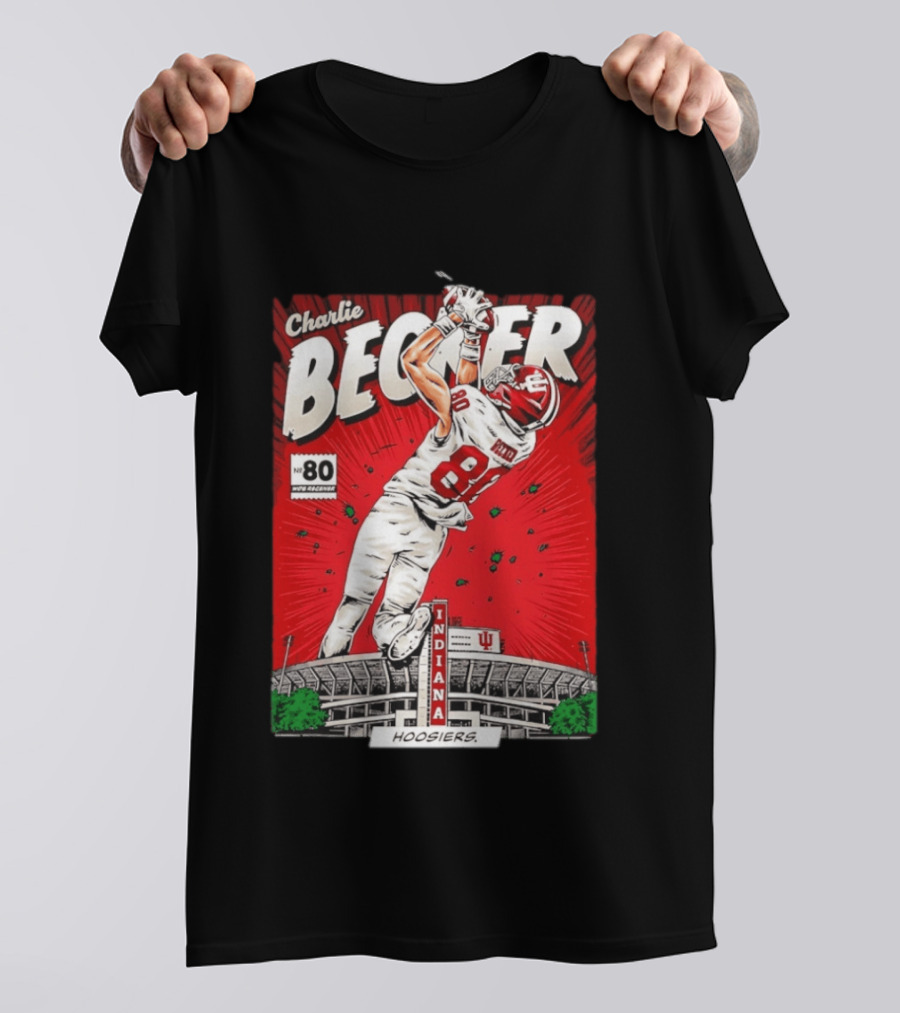 Charlie Becker Indiana Hoosiers No 80 Football Catch Comic Stadium Scene T-Shirt