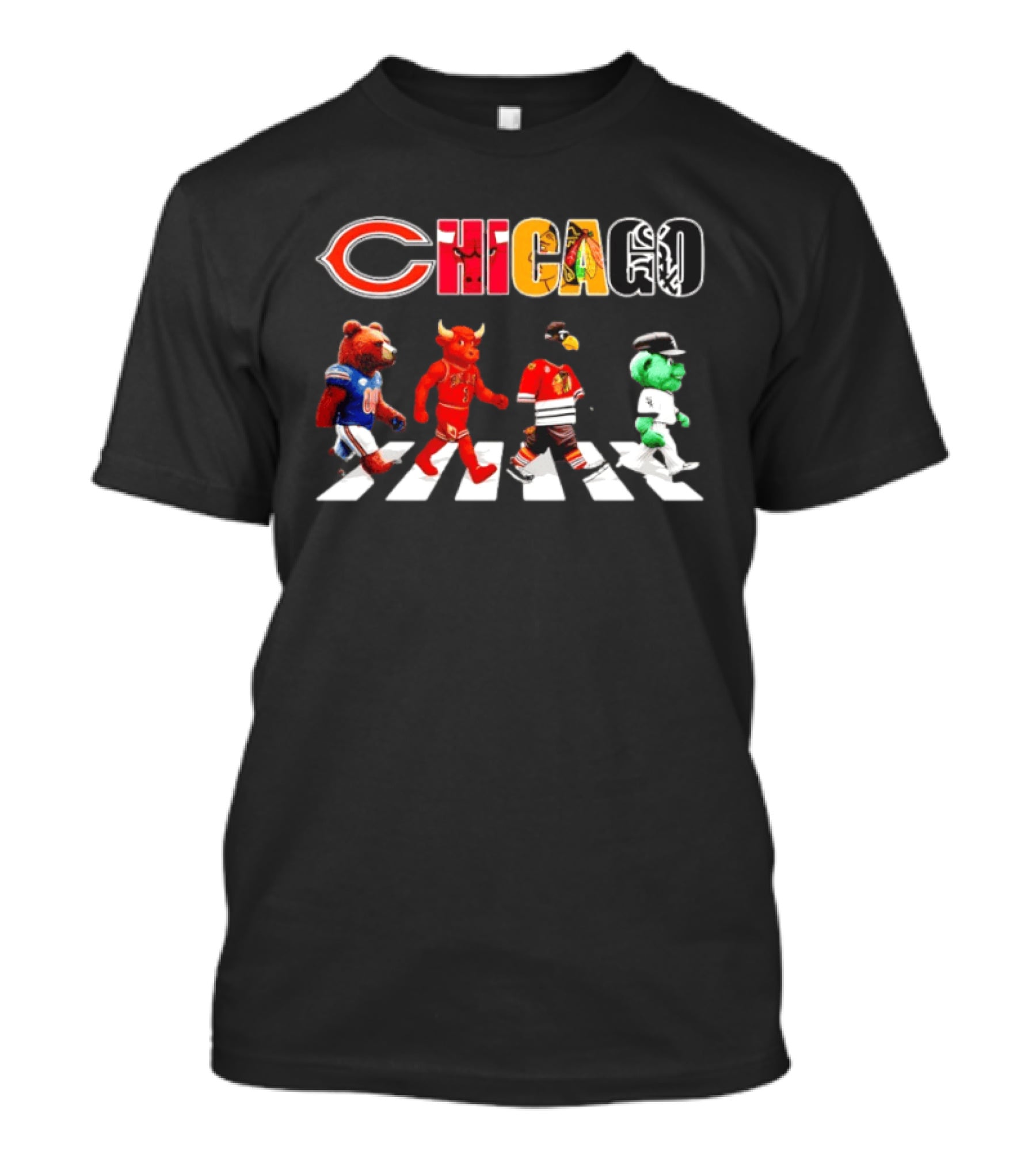 Chicago Bears Bulls Blackhawks White Sox Road Crossover Sports Teams T-Shirt