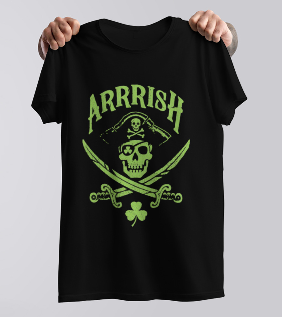 Arrrish Pirate Skull Shamrocks St. Paddy's Day T-Shirt